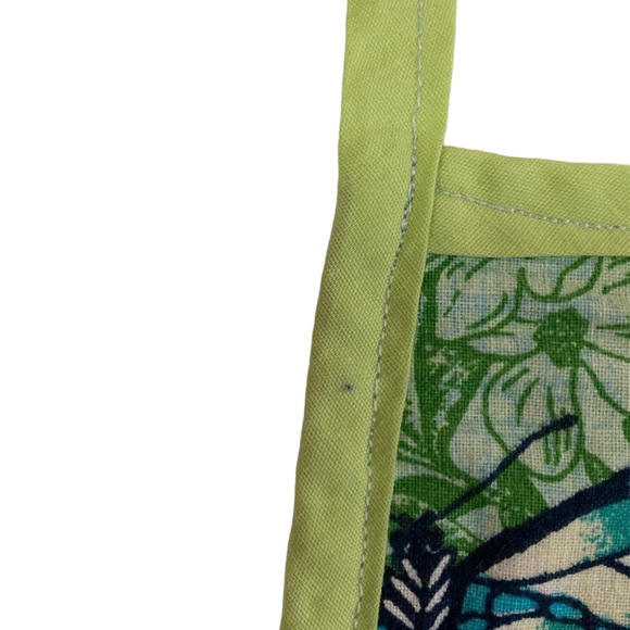 Reversible Cloth Green Blue Bib Apron Butterfly Floral Pocket Vintage? Handmade? - Picture 12 of 12